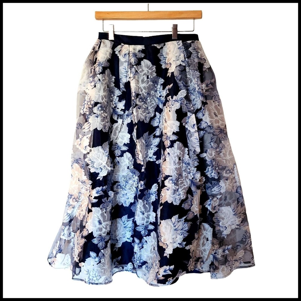 Nanette Lepore Girls Blue Floral Print Layered Satin Maxi Skirt Size XL 16 Years